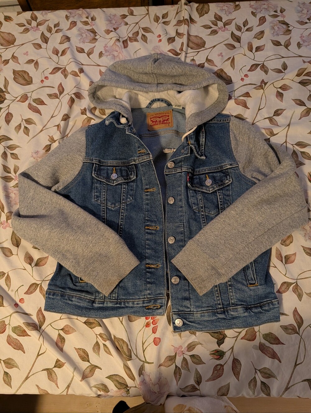 Levi's Blue Denim Jacket with Gray Hooded Sleeves